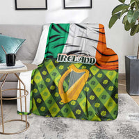 Ireland Blanket with Irish Flag Harp and Shamrock Pattern Design
