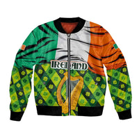 Ireland Bomber Jacket with Irish Flag Harp and Shamrock Pattern Design
