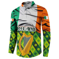 Ireland Button Sweatshirt with Irish Flag Harp and Shamrock Pattern Design