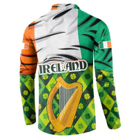 Ireland Button Sweatshirt with Irish Flag Harp and Shamrock Pattern Design