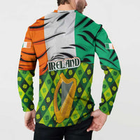 Ireland Button Sweatshirt with Irish Flag Harp and Shamrock Pattern Design