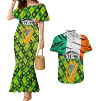 Ireland Couples Matching Mermaid Dress and Hawaiian Shirt with Irish Flag Harp and Shamrock Pattern Design