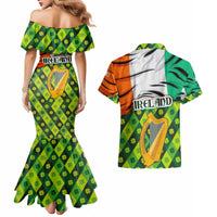 Ireland Couples Matching Mermaid Dress and Hawaiian Shirt with Irish Flag Harp and Shamrock Pattern Design