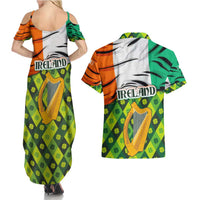 Ireland Couples Matching Summer Maxi Dress and Hawaiian Shirt with Irish Flag Harp and Shamrock Pattern Design