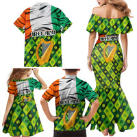 Ireland Family Matching Mermaid Dress and Hawaiian Shirt with Irish Flag Harp and Shamrock Pattern Design