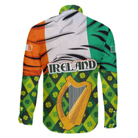 Ireland Family Matching Off The Shoulder Long Sleeve Dress and Hawaiian Shirt with Irish Flag Harp and Shamrock Pattern Design