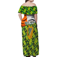 Ireland Family Matching Off Shoulder Maxi Dress and Hawaiian Shirt with Irish Flag Harp and Shamrock Pattern Design