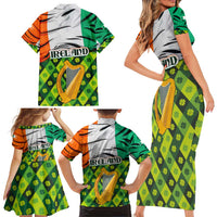 Ireland Family Matching Short Sleeve Bodycon Dress and Hawaiian Shirt with Irish Flag Harp and Shamrock Pattern Design