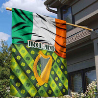 Ireland Garden Flag with Irish Flag Harp and Shamrock Pattern Design
