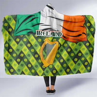 Ireland Hooded Blanket with Irish Flag Harp and Shamrock Pattern Design