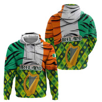 Ireland Hoodie with Irish Flag Harp and Shamrock Pattern Design