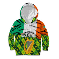 Ireland Kid Hoodie with Irish Flag Harp and Shamrock Pattern Design