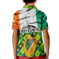 Ireland Kid Polo Shirt with Irish Flag Harp and Shamrock Pattern Design