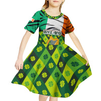 Ireland Kid Short Sleeve Dress with Irish Flag Harp and Shamrock Pattern Design