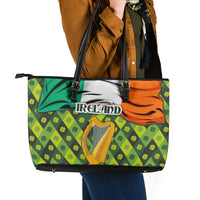 Ireland Leather Tote Bag with Irish Flag Harp and Shamrock Pattern Design