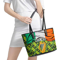Ireland Leather Tote Bag with Irish Flag Harp and Shamrock Pattern Design