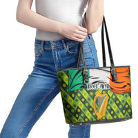 Ireland Leather Tote Bag with Irish Flag Harp and Shamrock Pattern Design