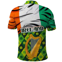 Ireland Polo Shirt with Irish Flag Harp and Shamrock Pattern Design