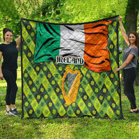 Ireland Quilt with Irish Flag Harp and Shamrock Pattern Design