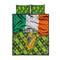 Ireland Quilt Bed Set with Irish Flag Harp and Shamrock Pattern Design