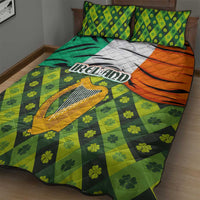 Ireland Quilt Bed Set with Irish Flag Harp and Shamrock Pattern Design