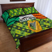 Ireland Quilt Bed Set with Irish Flag Harp and Shamrock Pattern Design