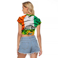 Ireland Raglan Cropped T Shirt with Irish Flag Harp and Shamrock Pattern Design