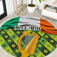 Ireland Round Carpet with Irish Flag Harp and Shamrock Pattern Design
