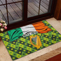 Ireland Rubber Doormat with Irish Flag Harp and Shamrock Pattern Design