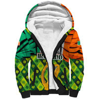 Ireland Sherpa Hoodie with Irish Flag Harp and Shamrock Pattern Design