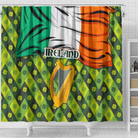 Ireland Shower Curtain with Irish Flag Harp and Shamrock Pattern Design
