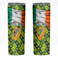 Ireland Skinny Tumbler with Irish Flag Harp and Shamrock Pattern Design