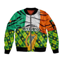 Ireland Sleeve Zip Bomber Jacket with Irish Flag Harp and Shamrock Pattern Design