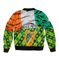 Ireland Sleeve Zip Bomber Jacket with Irish Flag Harp and Shamrock Pattern Design