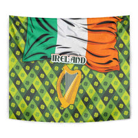 Ireland Tapestry with Irish Flag Harp and Shamrock Pattern Design