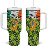 Ireland Tumbler With Handle with Irish Flag Harp and Shamrock Pattern Design