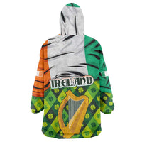 Ireland Wearable Blanket Hoodie with Irish Flag Harp and Shamrock Pattern Design