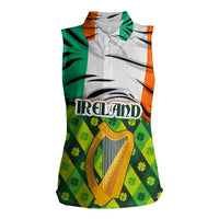 Ireland Women Sleeveless Polo Shirt with Irish Flag Harp and Shamrock Pattern Design
