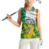 Ireland Women Sleeveless Polo Shirt with Irish Flag Harp and Shamrock Pattern Design