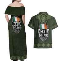 Celtic Ireland Couples Matching Off Shoulder Maxi Dress and Hawaiian Shirt with Irish Flag Castle and Knotwork Design