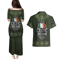Celtic Ireland Couples Matching Puletasi and Hawaiian Shirt with Irish Flag Castle and Knotwork Design