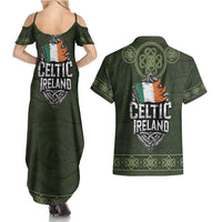 Celtic Ireland Couples Matching Summer Maxi Dress and Hawaiian Shirt with Irish Flag Castle and Knotwork Design