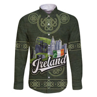 Celtic Ireland Family Matching Off The Shoulder Long Sleeve Dress and Hawaiian Shirt with Irish Flag Castle and Knotwork Design