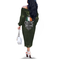 Celtic Ireland Family Matching Off The Shoulder Long Sleeve Dress and Hawaiian Shirt with Irish Flag Castle and Knotwork Design