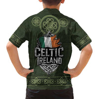 Celtic Ireland Family Matching Off Shoulder Maxi Dress and Hawaiian Shirt with Irish Flag Castle and Knotwork Design