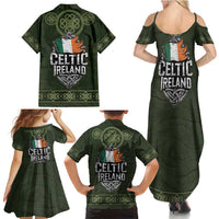 Celtic Ireland Family Matching Summer Maxi Dress and Hawaiian Shirt with Irish Flag Castle and Knotwork Design