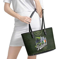 Celtic Ireland Leather Tote Bag with Irish Flag Castle and Knotwork Design
