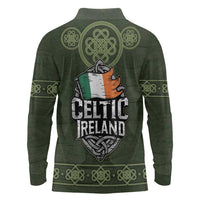 Celtic Ireland Long Sleeve Polo Shirt with Irish Flag Castle and Knotwork Design