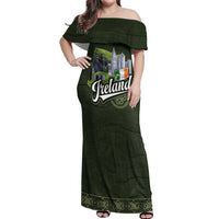 Celtic Ireland Off Shoulder Maxi Dress with Irish Flag Castle and Knotwork Design