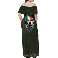 Celtic Ireland Off Shoulder Maxi Dress with Irish Flag Castle and Knotwork Design